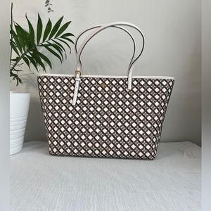 TORY BURCH GEO LOGO TOP ZIP TOTE